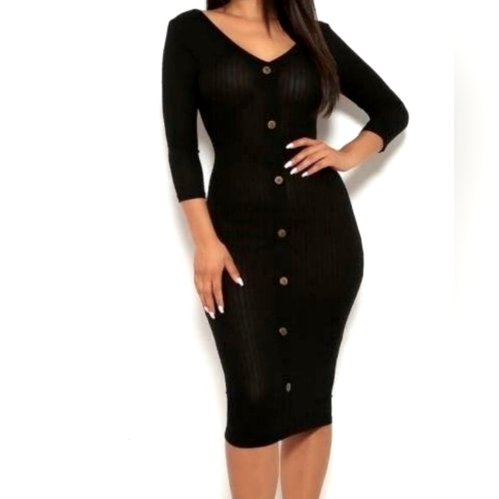 Long Sleeved Knit Midi Dress